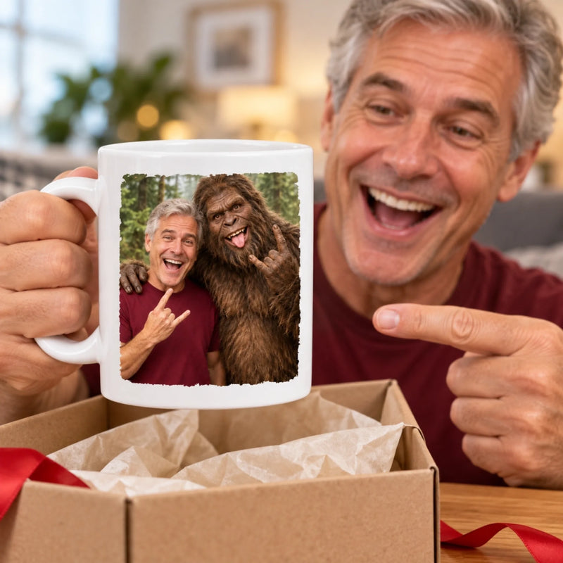 Custom Photo Funny Bigfoot Selfie Gifts for Men, Women - Personalized Mug