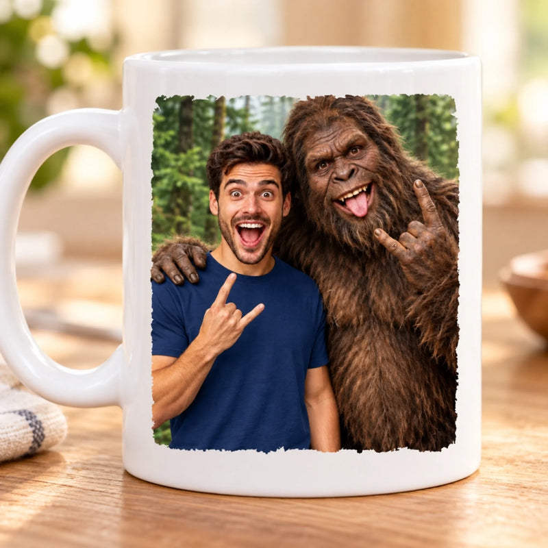 Custom Photo Funny Bigfoot Selfie Gifts for Men, Women - Personalized Mug