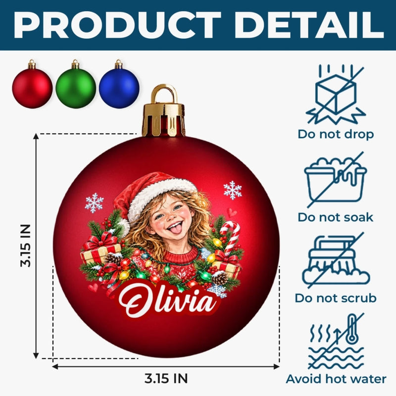 Custom Photo Christmas Child Portrait Gifts - Personalized Full Wrap Ball Ornament