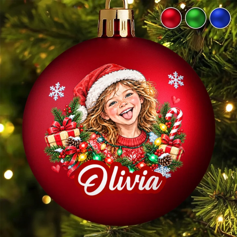 Custom Photo Christmas Child Portrait Gifts - Personalized Full Wrap Ball Ornament
