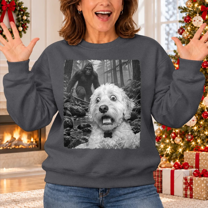 Custom Pet Photo Bigfoot Christmas Gifts For Dog And Cat Lovers - Personalized Crewneck Pullover Sweatshirt
