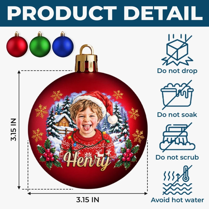 Custom Photo Christmas Family Gifts - Personalized Full Wrap Ball Ornament