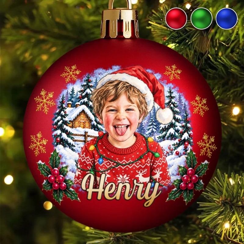 Custom Photo Christmas Family Gifts - Personalized Full Wrap Ball Ornament