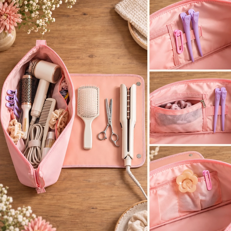 Custom Name Floral Hair Styling Gifts for Women - Personalized Hair Tools Travel Bag
