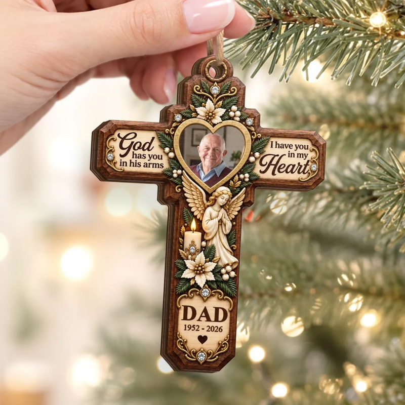 Custom Photo Memorial Dad Christmas Gifts - Personalized Wooden Ornament