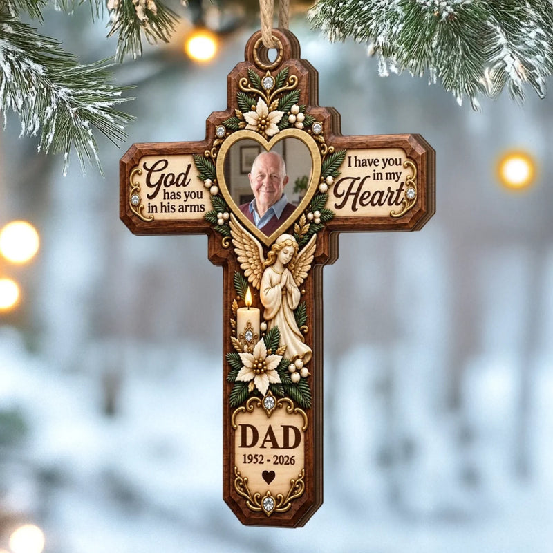 Custom Photo Memorial Dad Christmas Gifts - Personalized Wooden Ornament