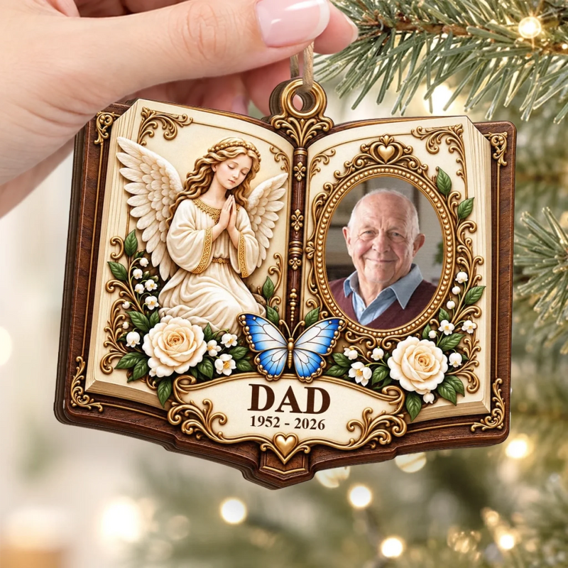 Custom Photo Angel Memorial Keepsake for Dad - Personalized Wooden Ornament