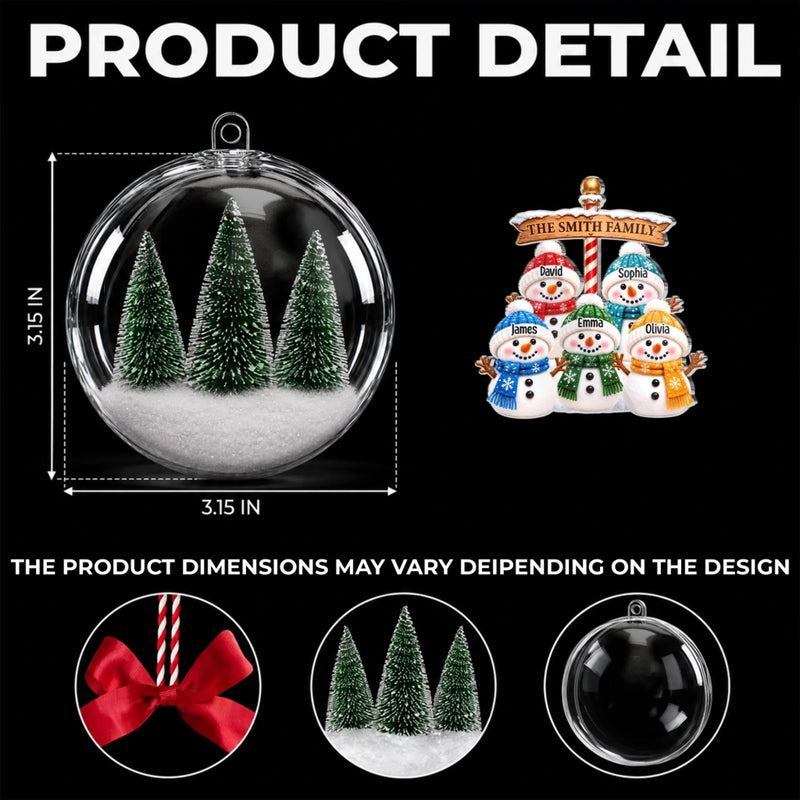 Custom Name Christmas Snowman Family Gifts - Personalized 3D Acrylic Ball Ornament