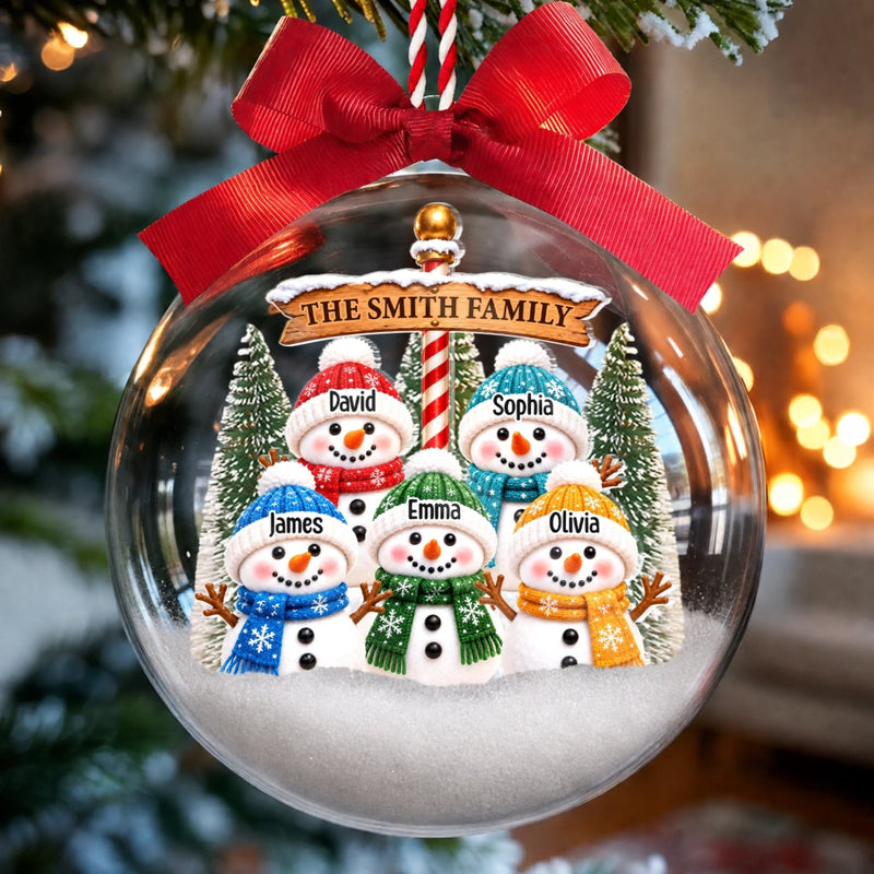 Custom Name Christmas Snowman Family Gifts - Personalized 3D Acrylic Ball Ornament