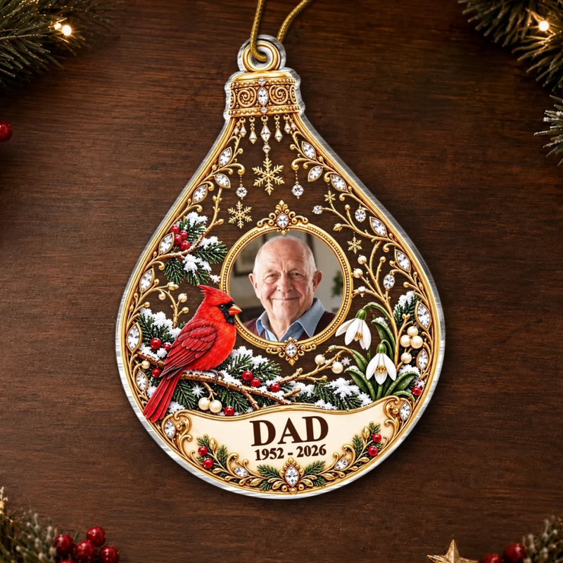 Custom Photo Memorial Christmas Gifts for Dad - Personalized Acrylic Ornament