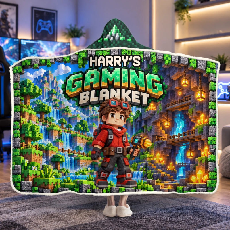 Custom Photo Pixel Adventure Gifts for Gamers - Personalized Snuggle Blanket