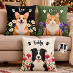 Custom Pet Photo and Name Floral Gifts for Dog and Cat Lovers - Personalized Pillow
