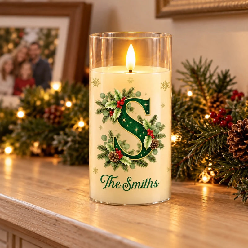 Custom Family Initial Christmas Decor for Families - Personalized LED Candle Light
