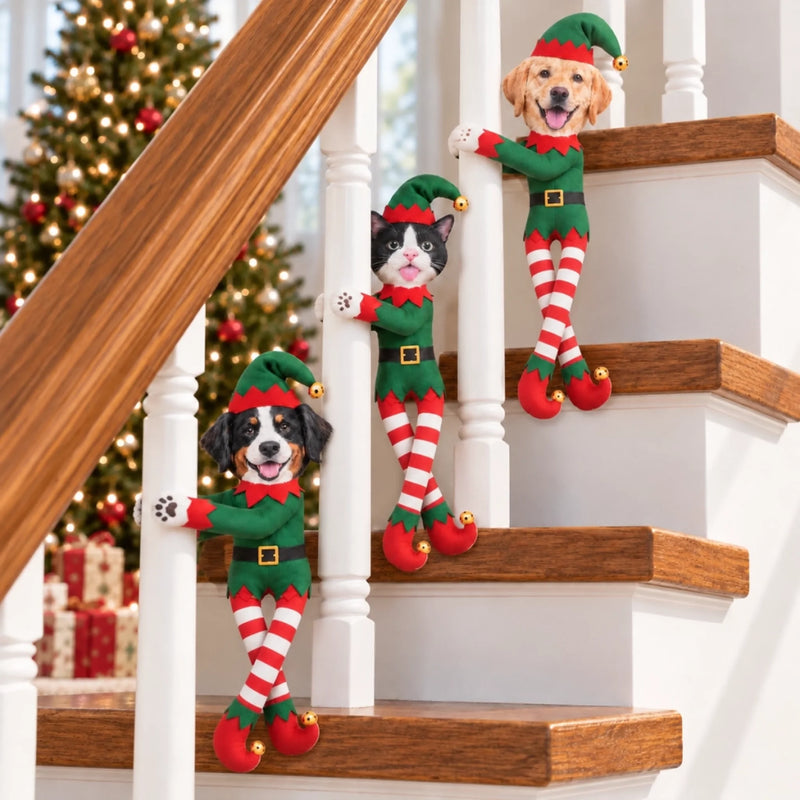 Custom Photo Christmas Elf Doll Gifts For Dog And Cat Lovers - Personalized Poseable Plush Doll