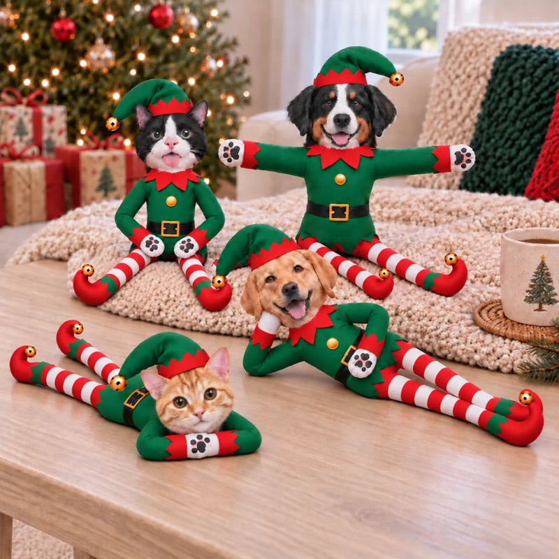 Custom Photo Christmas Elf Doll Gifts For Dog And Cat Lovers - Personalized Poseable Plush Doll
