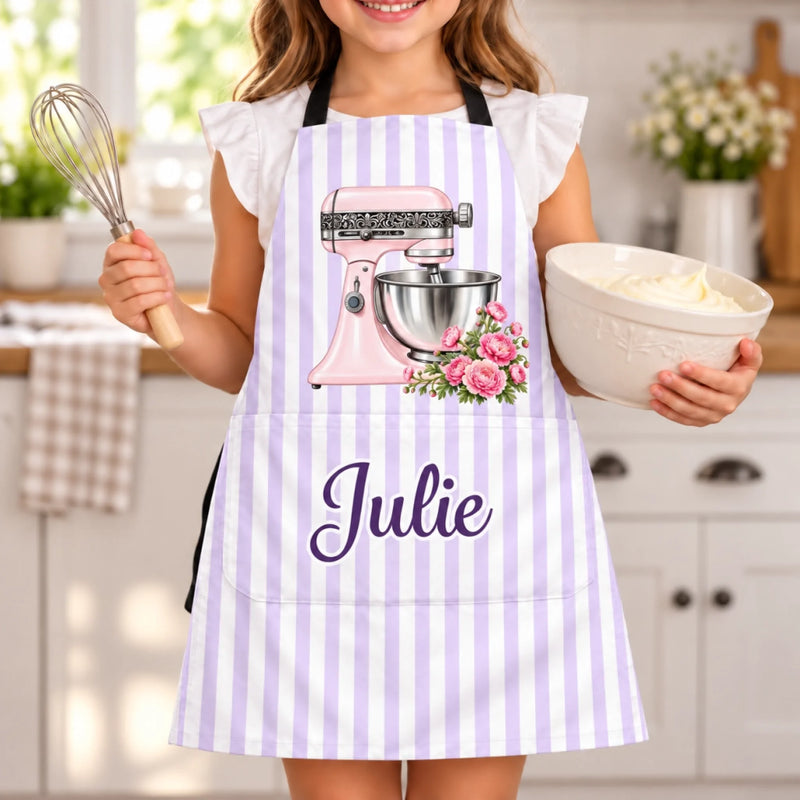 Custom Name Floral Stand Mixer Gifts For Bakers - Personalized Apron With Pocket