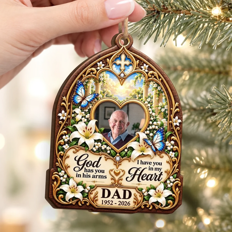Custom Photo Memorial Dad Christmas Keepsake - Personalized Wooden Ornament
