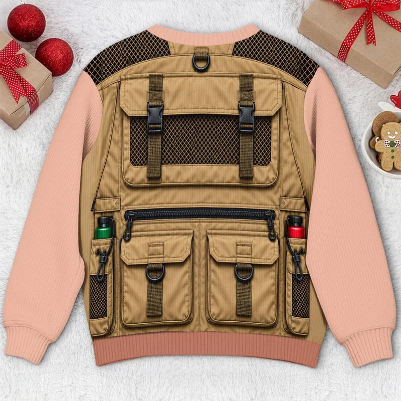 Custom Skin Tone Funny Christmas Fishing Vest Gifts for Men - Personalized Ugly Sweatshirt