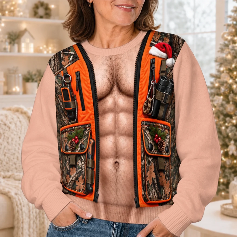 Custom Skin Tone Funny Christmas Hunting Vest Gifts for Couples - Personalized Ugly Sweatshirt