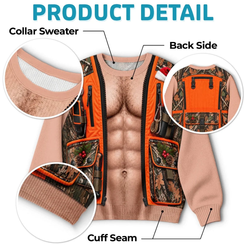 Custom Skin Tone Funny Christmas Hunting Vest Gifts for Couples - Personalized Ugly Sweatshirt