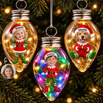 Custom Photo Christmas Elf Family Gifts - Personalized Bulb LED Light Ornament