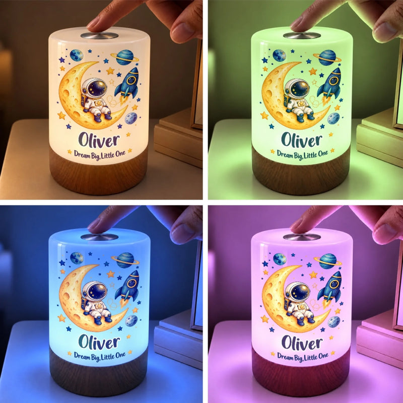 Custom Name Little Astronaut Birthday Gifts For Kids - Personalized Dimmable Touch Night Light