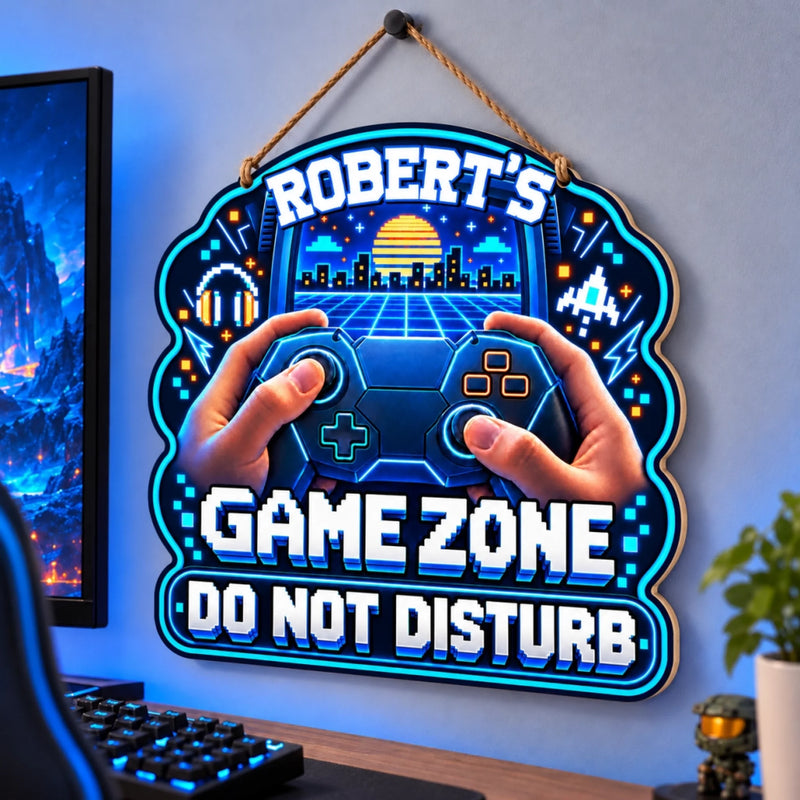 Custom Retro Controller Game Zone Gamer Decor - Personalized Wood Sign
