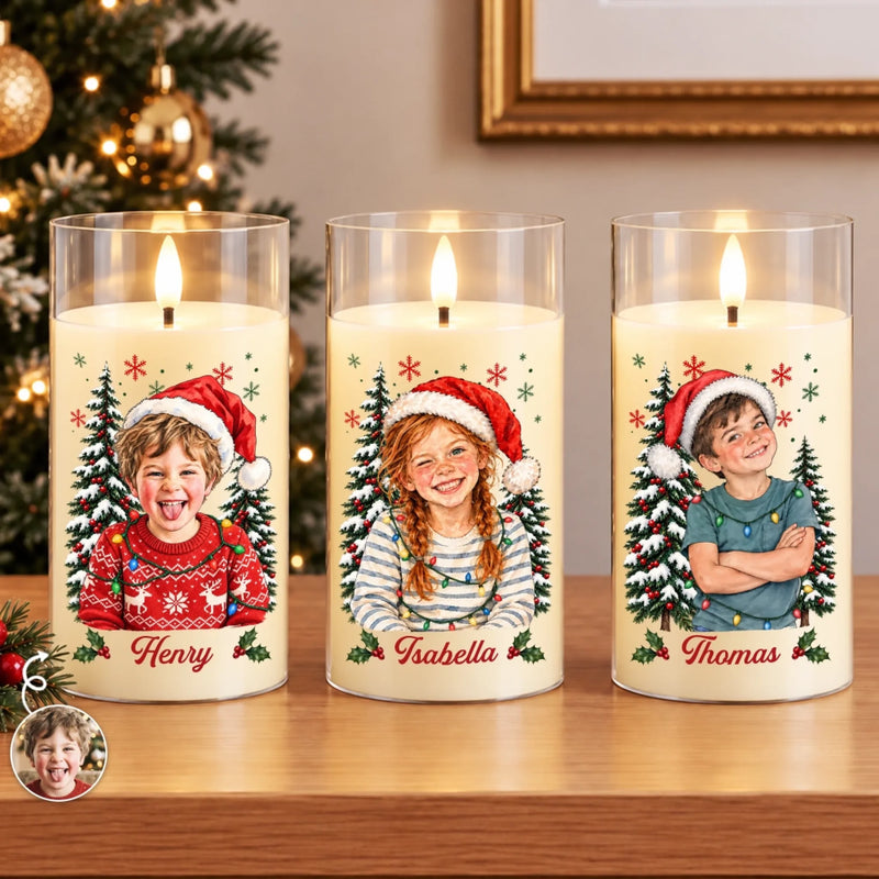 Custom Photo Santa Christmas Gifts For Families - Personalized LED Candle Light