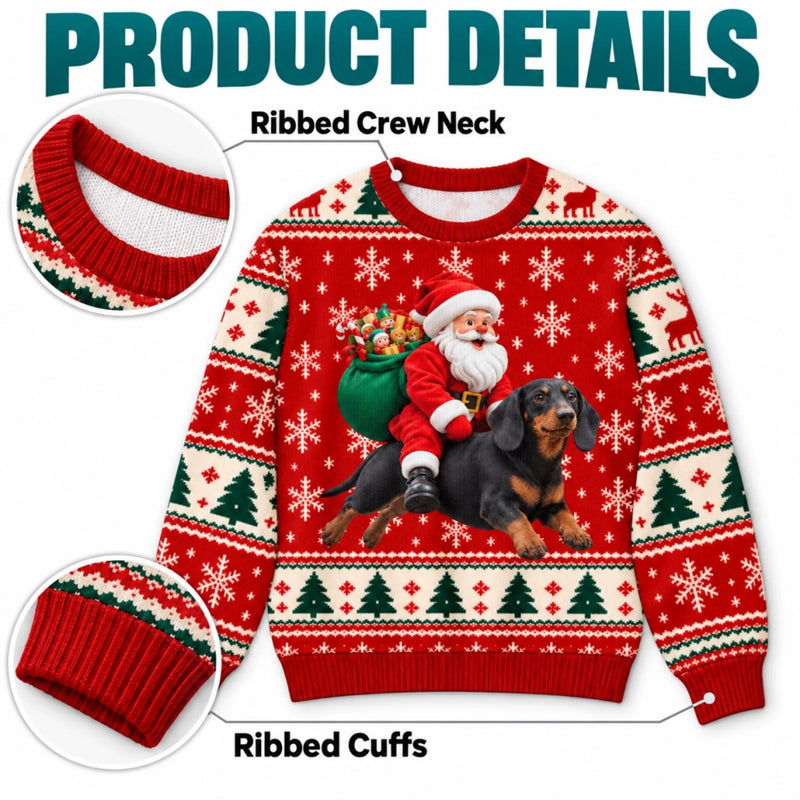 Custom Santa Riding Dog Christmas Gifts For Dog And Cat Lovers, Pet Lovers - Personalized Ugly Sweatshirt