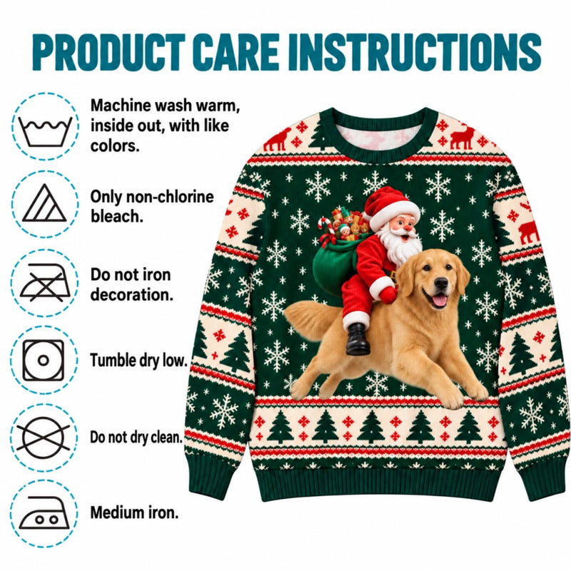Custom Santa Riding Dog Christmas Gifts For Dog And Cat Lovers, Pet Lovers - Personalized Ugly Sweatshirt