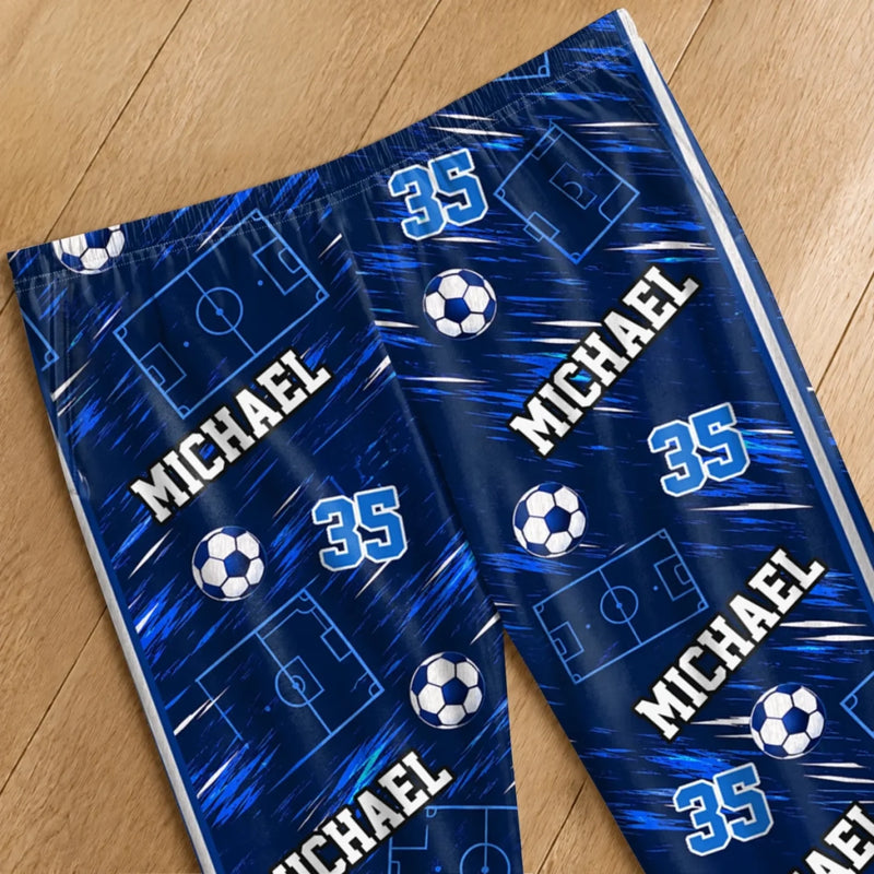 Custom Name Number Soccer Player Gifts For Boys - Personalized Pajamas Pants