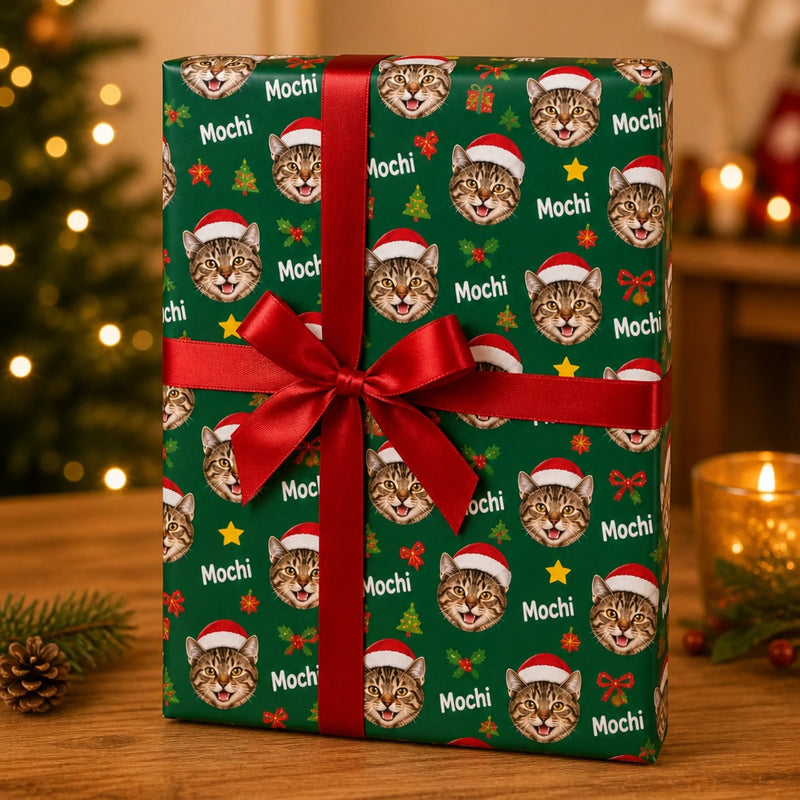 Custom Cat Photo Christmas Gifts for Cat Lovers - Personalized Wrapping Paper