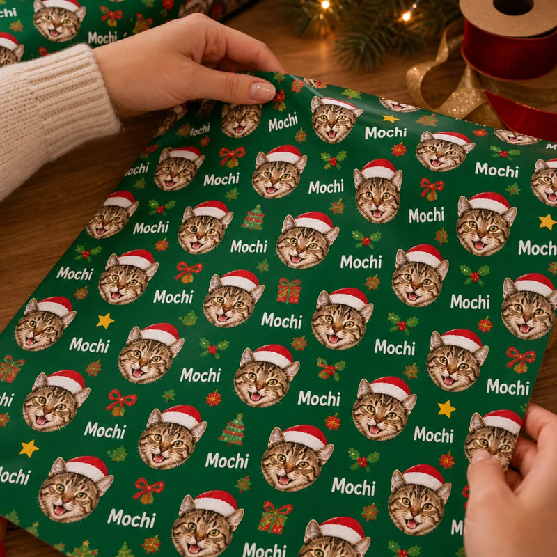 Custom Cat Photo Christmas Gifts for Cat Lovers - Personalized Wrapping Paper