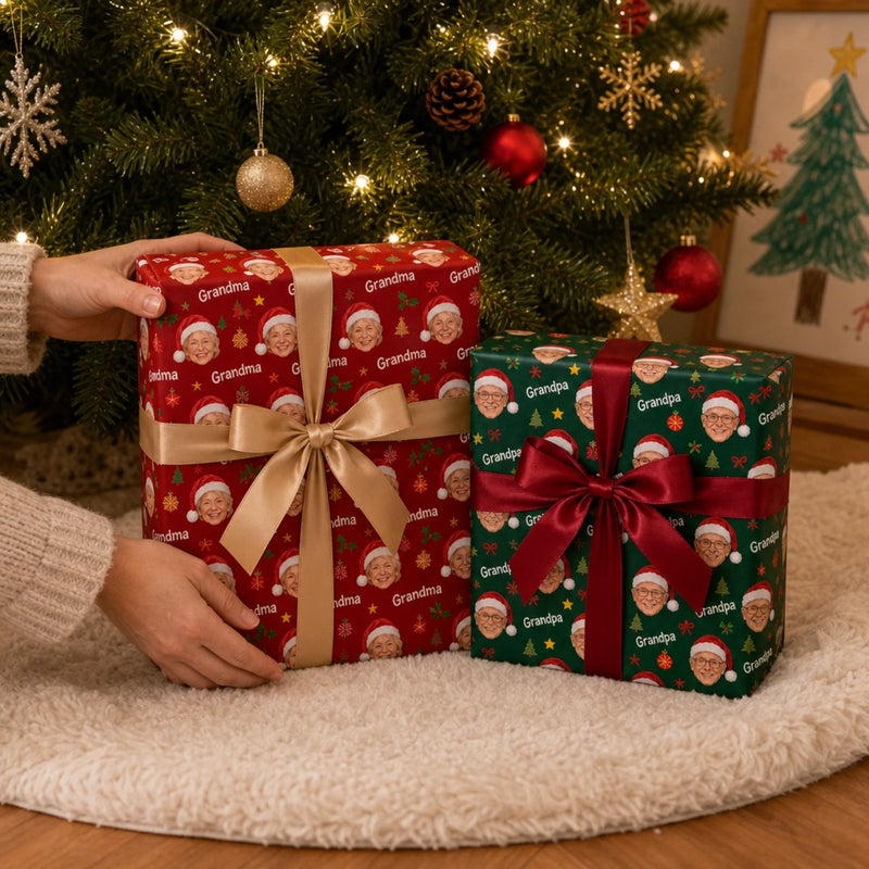 Custom Photo Christmas Gifts for Grandma, Grandpa - Personalized Wrapping Paper