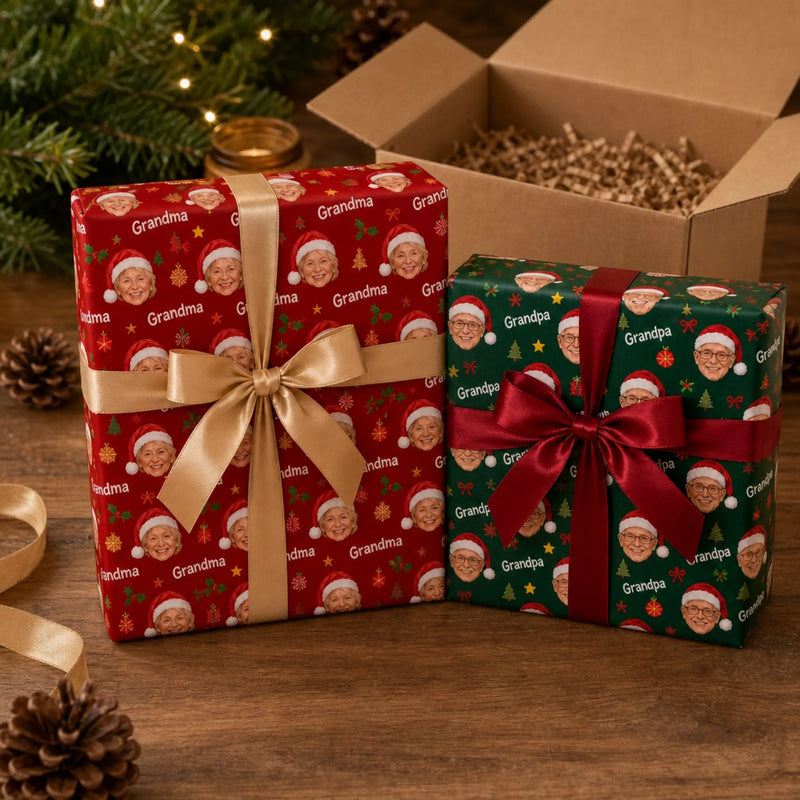Custom Photo Christmas Gifts for Grandma, Grandpa - Personalized Wrapping Paper