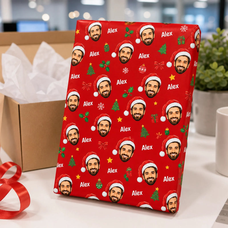 Custom Photo Secret Santa Gifts For Coworker - Personalized Wrapping Paper