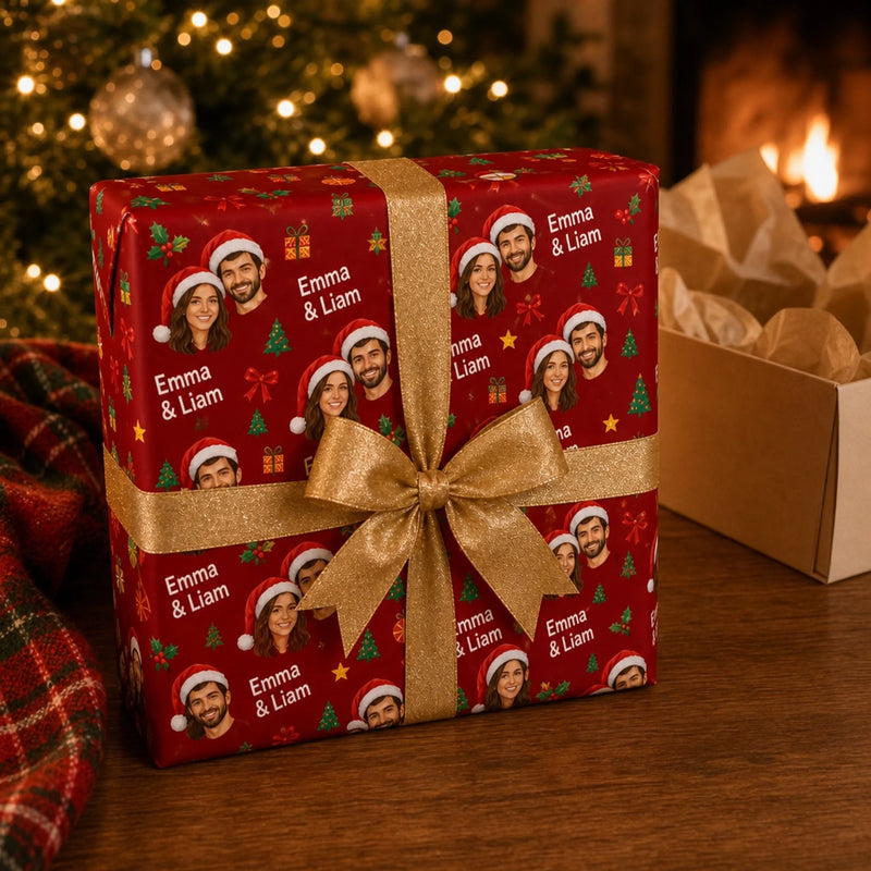 Custom Couple Photo Christmas Gifts for Him, Her - Personalized Wrapping Paper
