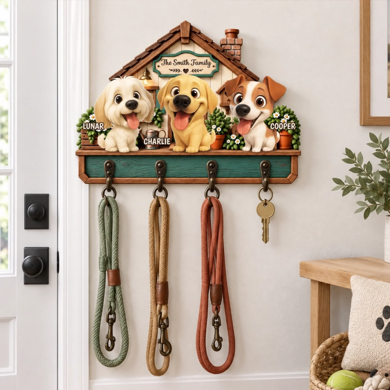 Custom Dog Family Gifts For Dog Lovers - Personalized Wooden Key Holder