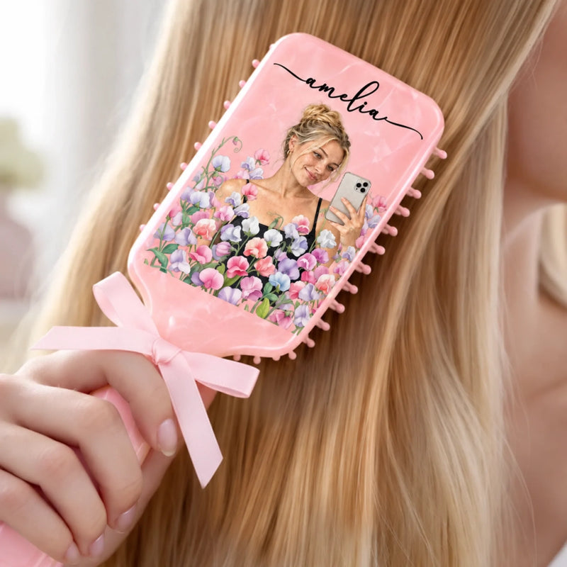 Custom Photo Floral Gifts for Her - Personalized Paddle Hair Brush