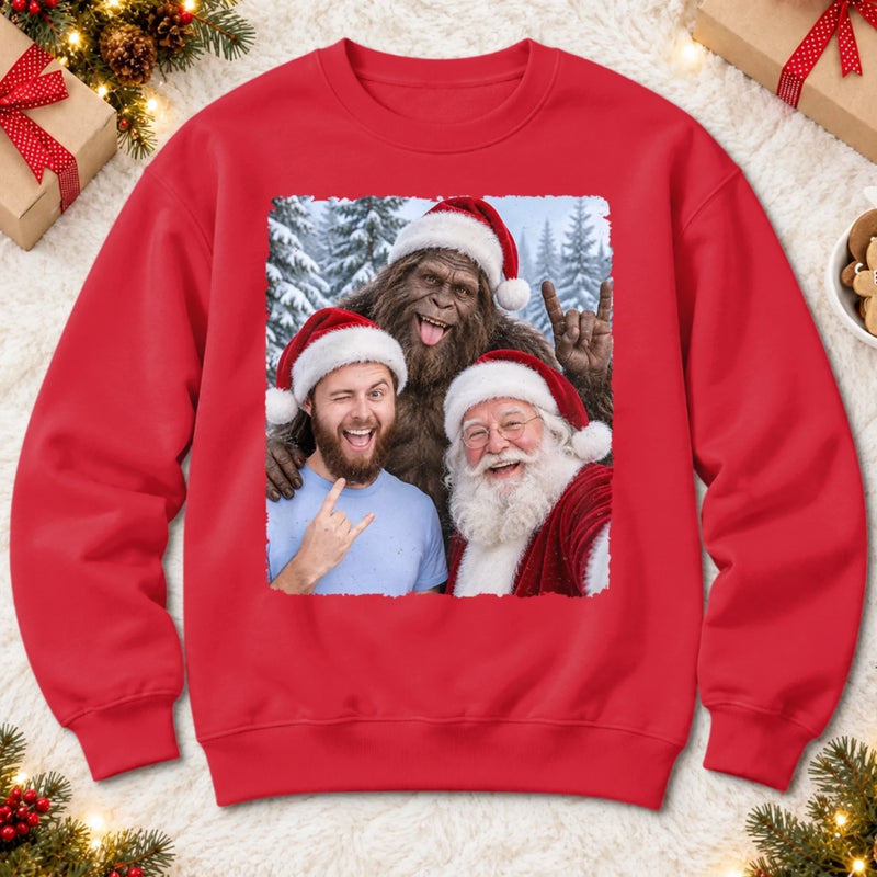 Custom Funny Photo Bigfoot Christmas Gifts - Personalized Crewneck Pullover Sweatshirt