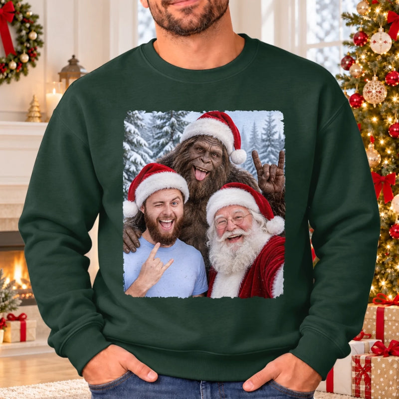 Custom Funny Photo Bigfoot Christmas Gifts - Personalized Crewneck Pullover Sweatshirt