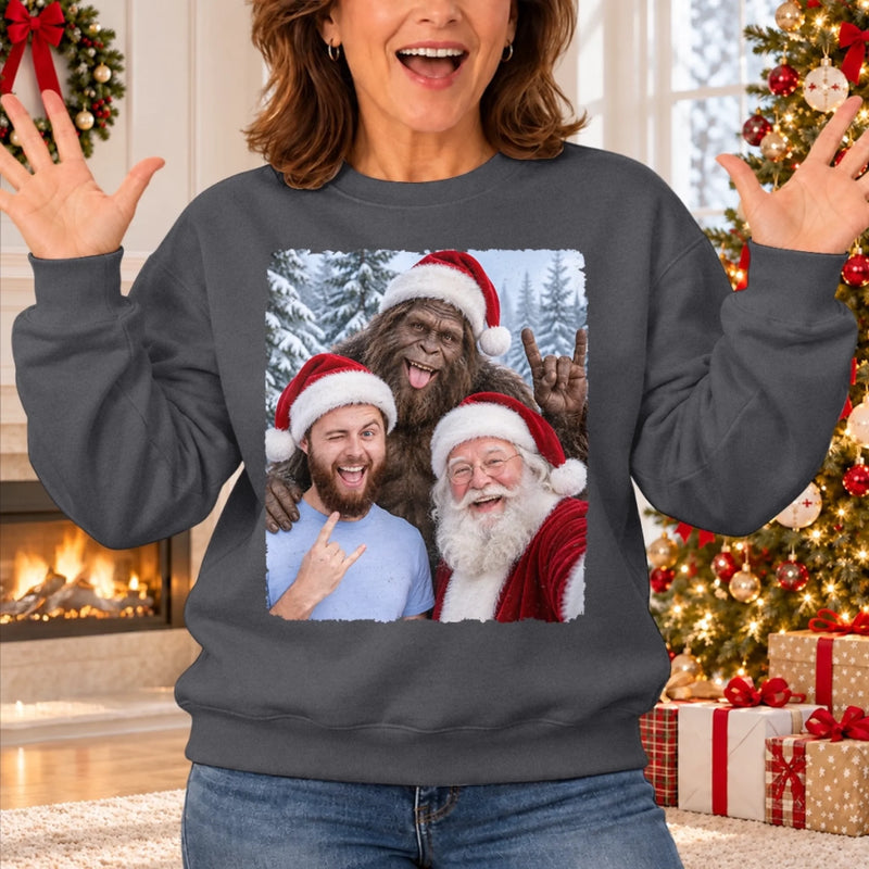 Custom Funny Photo Bigfoot Christmas Gifts - Personalized Crewneck Pullover Sweatshirt