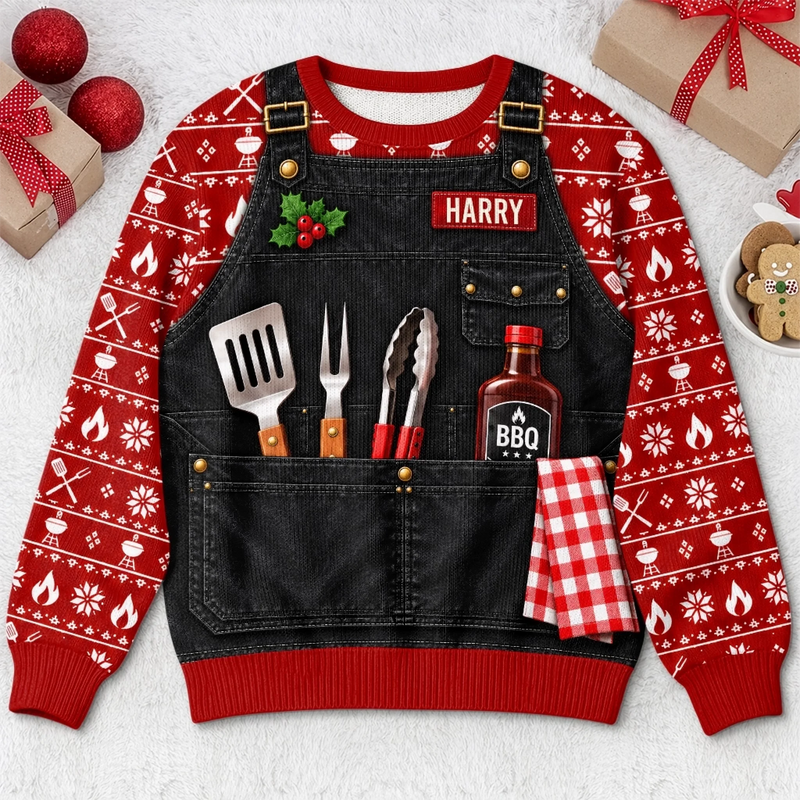 Custom Photo Grillmas Christmas Gifts For Men - Personalized Ugly Sweatshirt