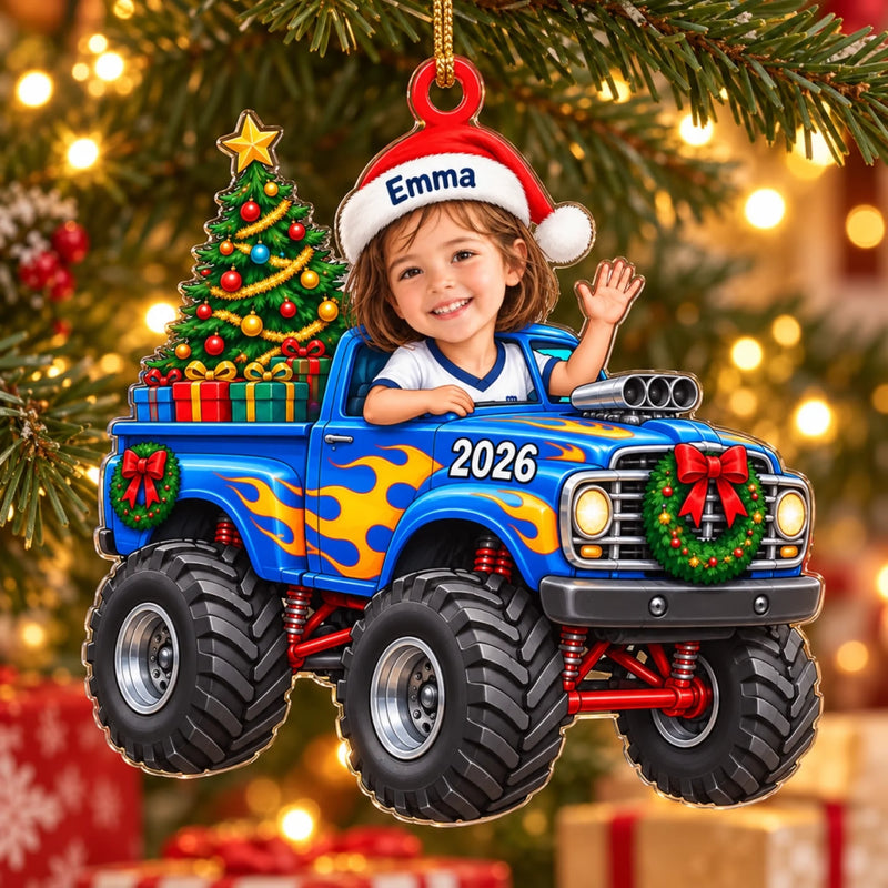 Custom Monster Truck Kids Christmas Gifts - Personalized Acrylic Ornament