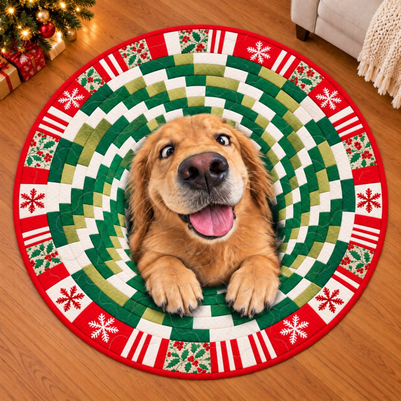 Custom Photo Vortex Dog Christmas Gifts For Pet Lovers - Personalized Quilted Round Mat