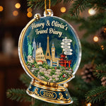Custom Photo Travel Diary Globe Couple Christmas Gifts - Personalized Ornament