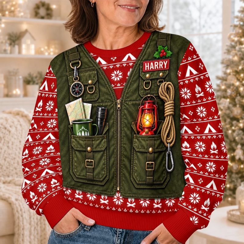 Custom Photo Merry Campmas Camping Christmas Gifts for Him - Personalized Ugly Sweatshirt
