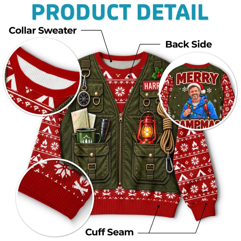 Custom Photo Merry Campmas Camping Christmas Gifts for Him - Personalized Ugly Sweatshirt