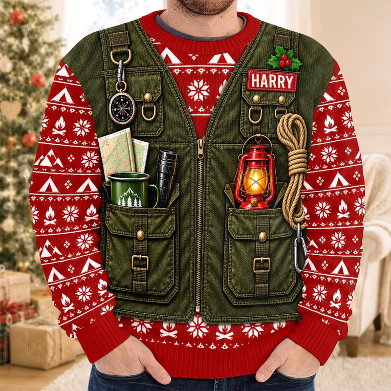 Custom Photo Merry Campmas Camping Christmas Gifts for Him - Personalized Ugly Sweatshirt
