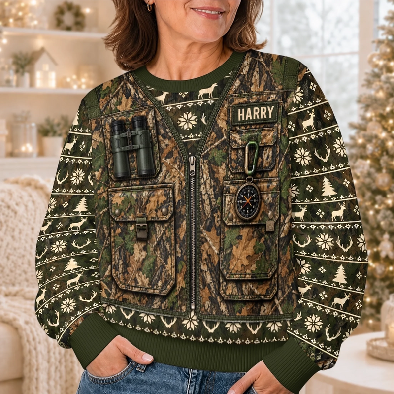 Custom Photo Merry Huntmas Hunting Christmas Gifts for Him - Personalized Ugly Sweatshirt